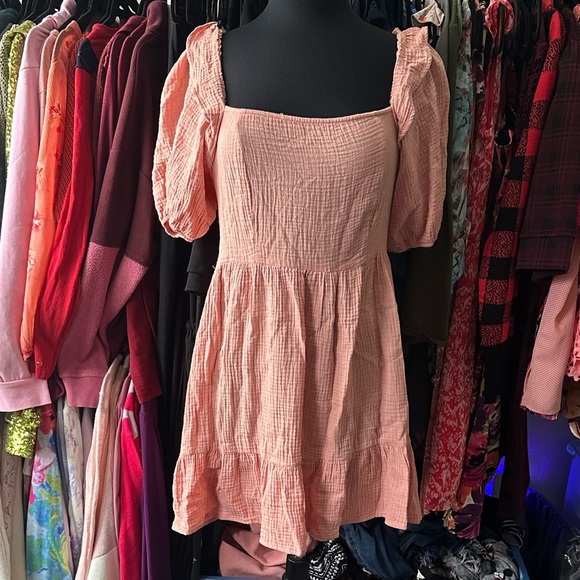 Forever 21 Pink/Coral Textured Waffle Knit Mini Dress size large - Picture 2 of 6